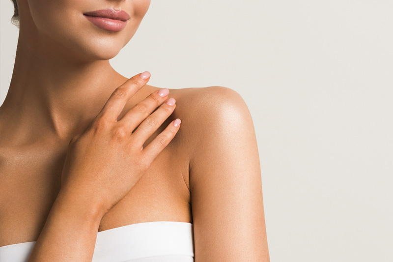 Beautiful hands woman natural beauty manicure chin shoulders